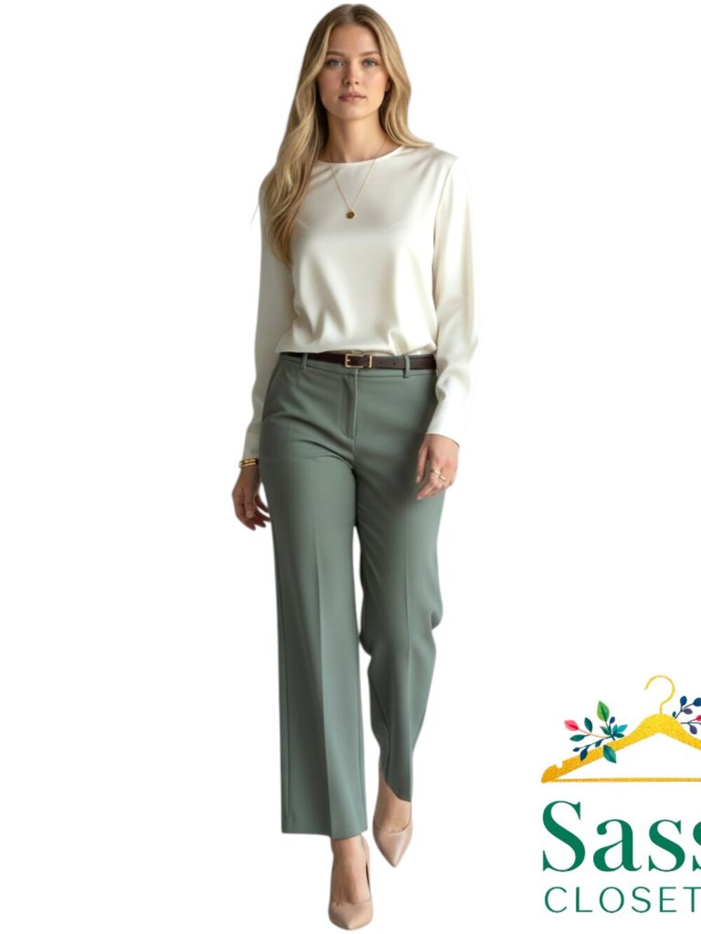 ALFANI Olive Green Stretch Pants 10 Tummy Control Wide Leg Trousers EUC